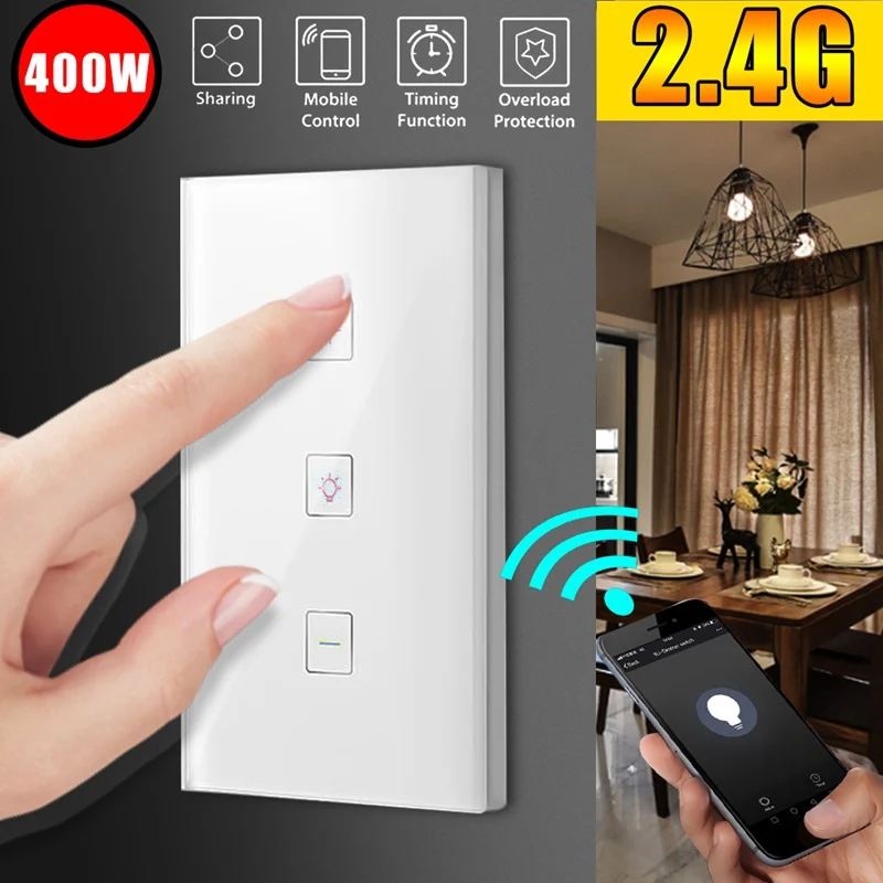 

Smuxi 1Pcs US/EU Plug 2.4G 400W WIFI Wireless Smart Light Dimmer Smart Switch WIFI Dimmer Brightness Memory AC 100-240V Dimmers