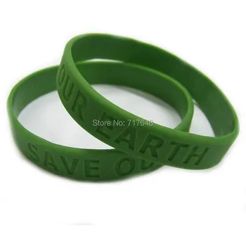 

100pcs SAVE OUR EARTH awareness GREEN wristband silicone bracelets free shipping by epacket A