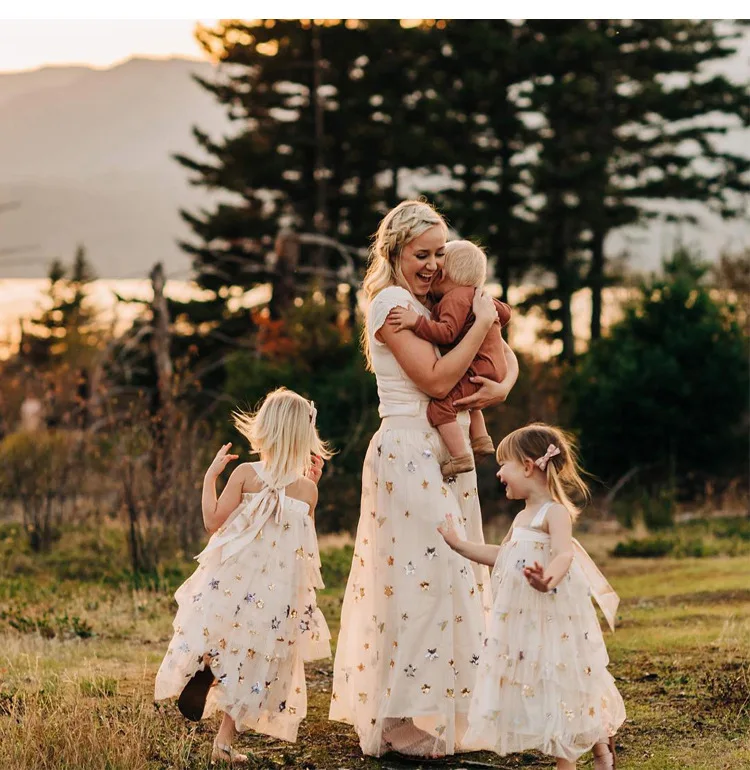 kids dresses girls dress princess dresses star lace luxury party girl twins sleeveless shoulerless