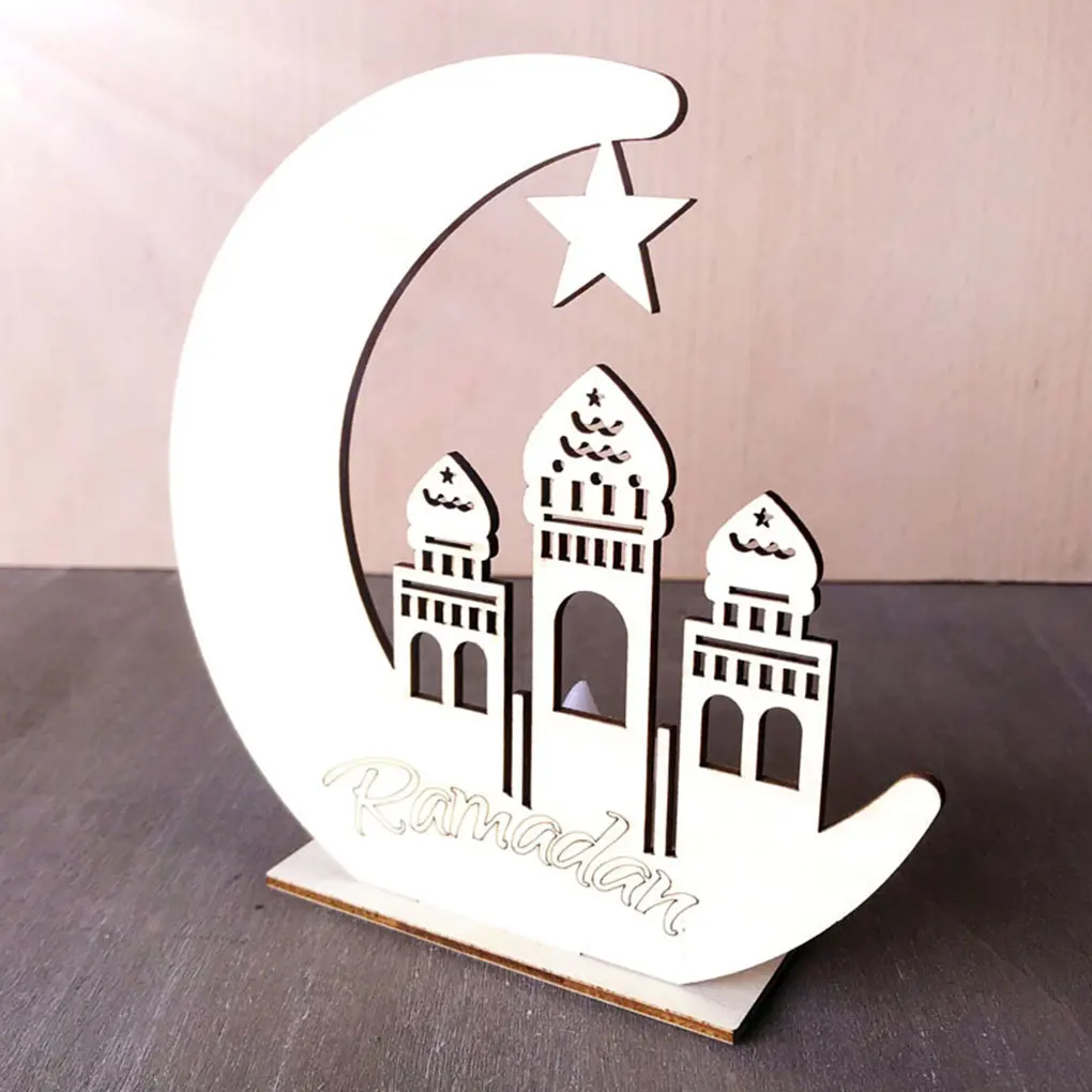 Мусульманский светодиодный светильник деревянный Рамадан EID Mubarak Декоративная звезда Луна Дерево мусульманская нагрудная табличка DIY украшение дома