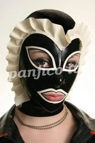 

Latex Rubber Mask Masque Fashion Black White Headgear with Lace Sizes:XXS-XXL