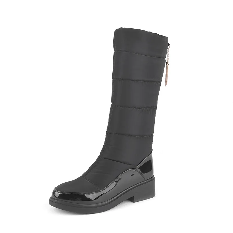 Kcenid/Большие размеры 34-40, модные зимние сапоги из лакированной искусственной кожи на платформе водонепроницаемые женские теплые зимние сапоги на меху женская обувь г - Цвет: Черный