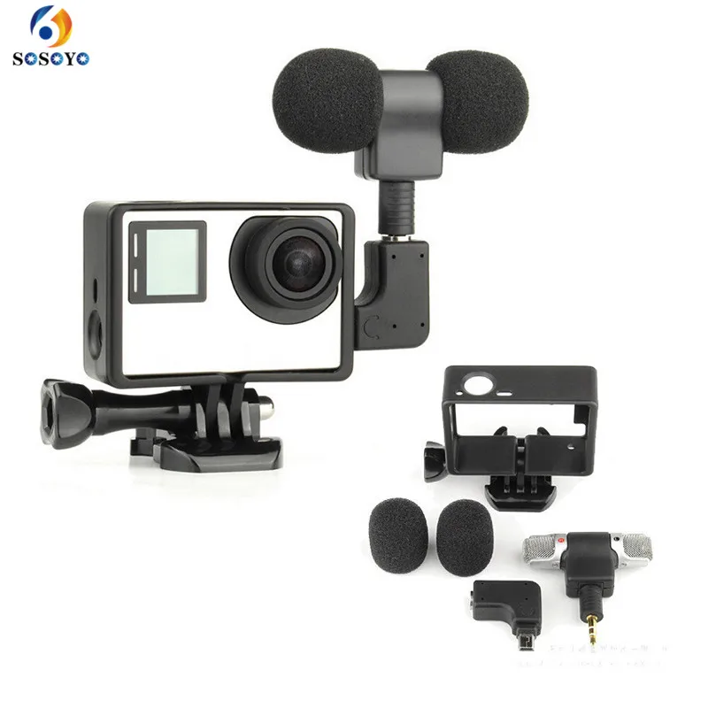 5 Piece Set Mini Stereo Microphone 3.5mm loudspeaker+ Standard Frame Case For Gopro Hero43+3 Sports Action Camera Accessories (2)