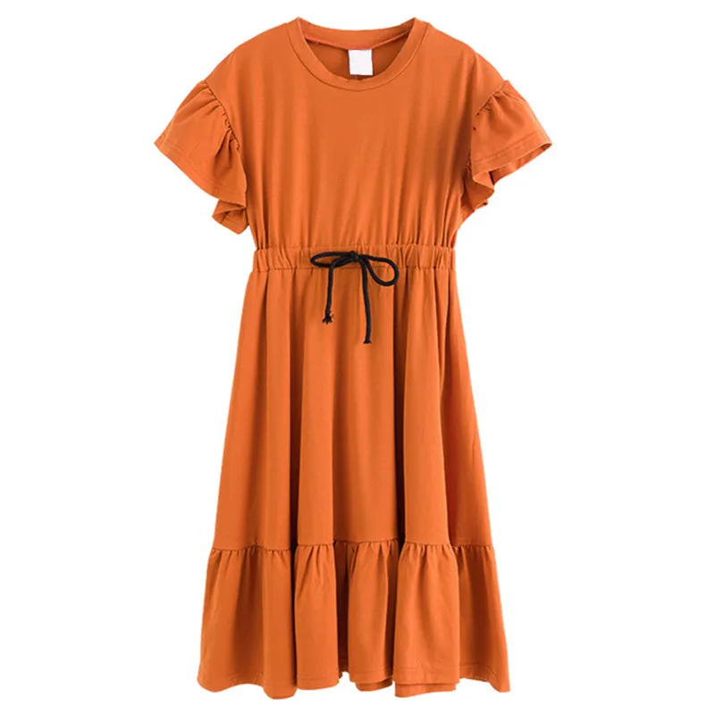 

6 to 16 years kids & teenager girls summer solid ruffle long flare cotton dresses child fashion casual maxi long dress clothes