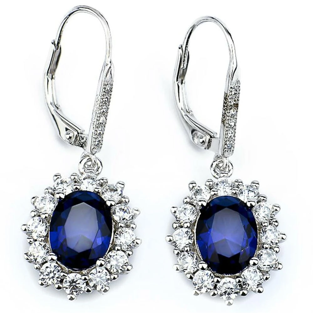 925 Sterling Silver Jewelry Drop Earrings Blue Sapphire Crystal Earrings Women Girl Wedding Gift Party Brincos