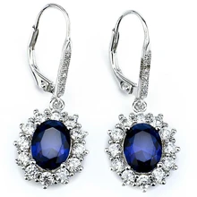 925 Sterling Silver Jewelry Drop Earrings Blue Sapphire Crystal Earrings Women Girl Wedding Gift Party Brincos