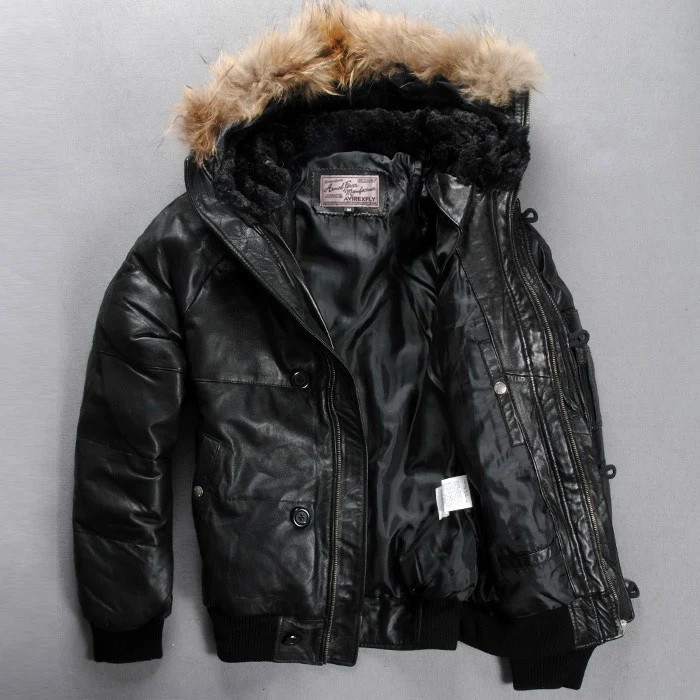 Пуховик мужской зимний из натуральной овечьей кожи с капюшоном|outerwear coat|outerwear