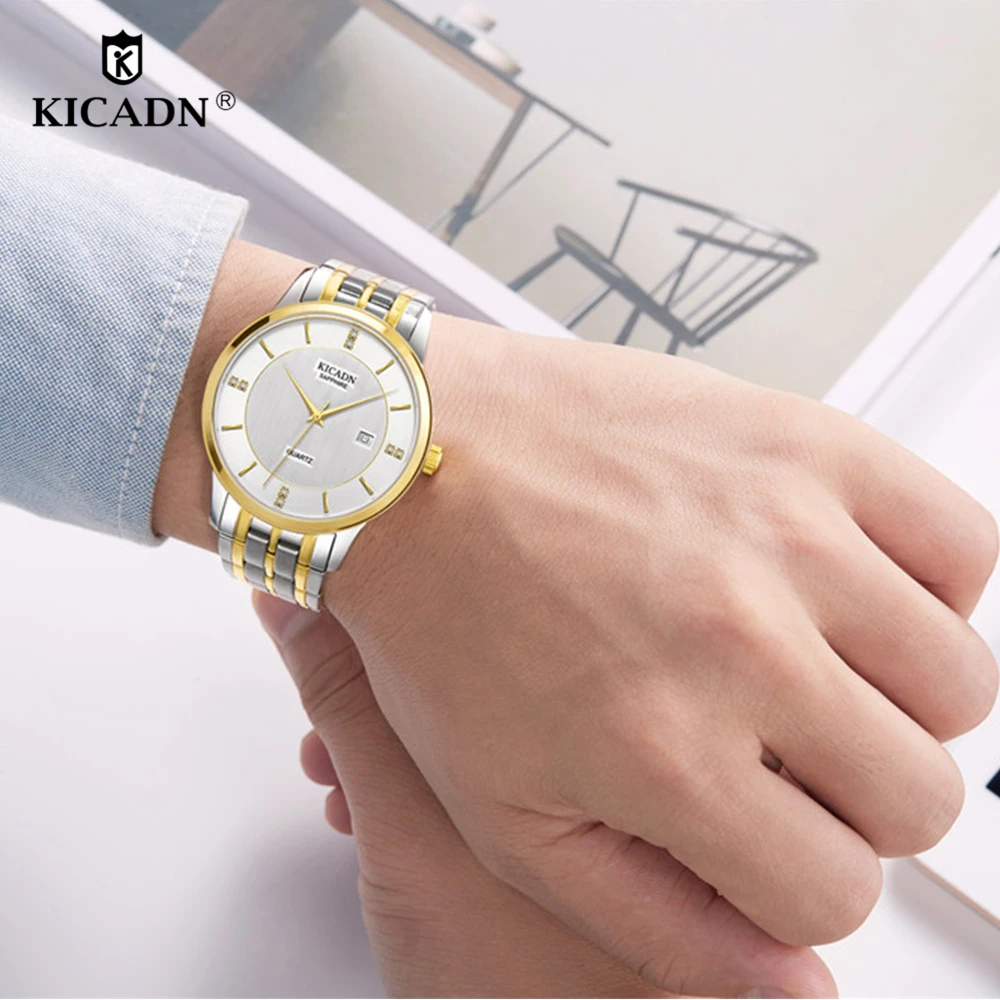 

KICADN 2018 Top Luxury Brand Simple Men Watch Popular Business Quartz Clock Trend Stainless Waterproof Horloges Mannen Gift
