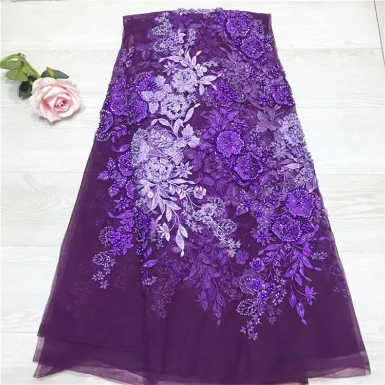

5 yards high quality High-end bead tube embroidery feather embroidered net tulle mesh lace french lace fabrics for wedding dress