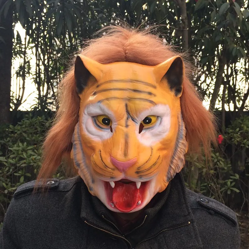 Buy Horror Tiger Masks Latex Mask with Hair Scary Full