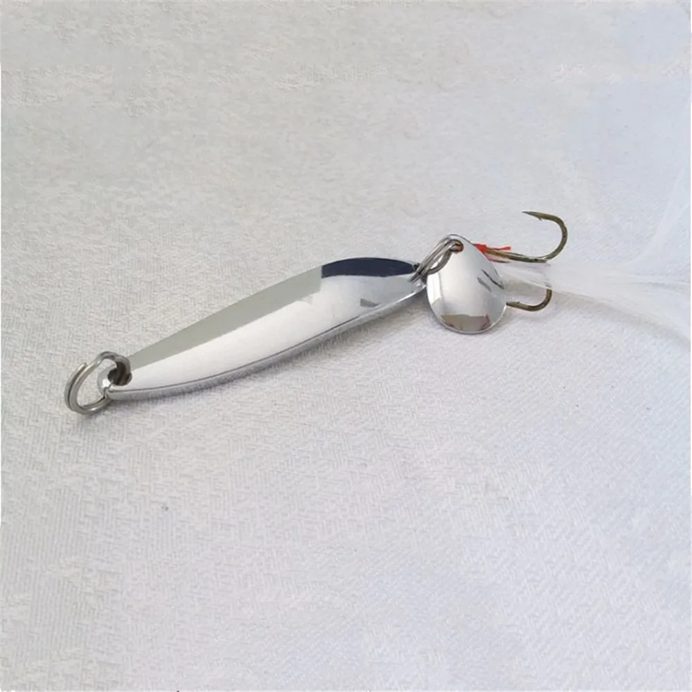 Gold and Silver Sequined Spoon Fishing Lure with Feather and Noise Attraction