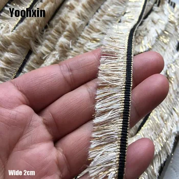 

2cm Wide HOT Cotton Embroidered gold flower lace fabric dubai sewing DIY trim fringe tassel applique Ribbon collar dress decor
