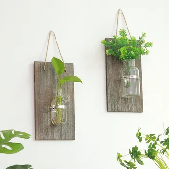 

American Country Creative Wooden Retro Simulation Plant Hydroponic Holder Wall Hanging Decor Home Living Room Decoration Gifts