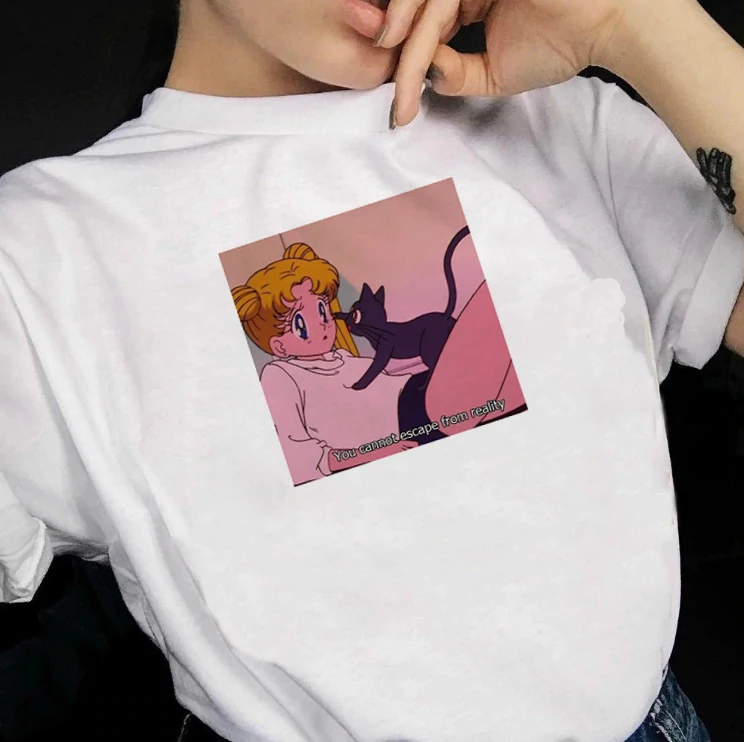 Футболка Kawaii Grunge с принтом Сейлор Мун из аниме Мы не можем сбежать реальности