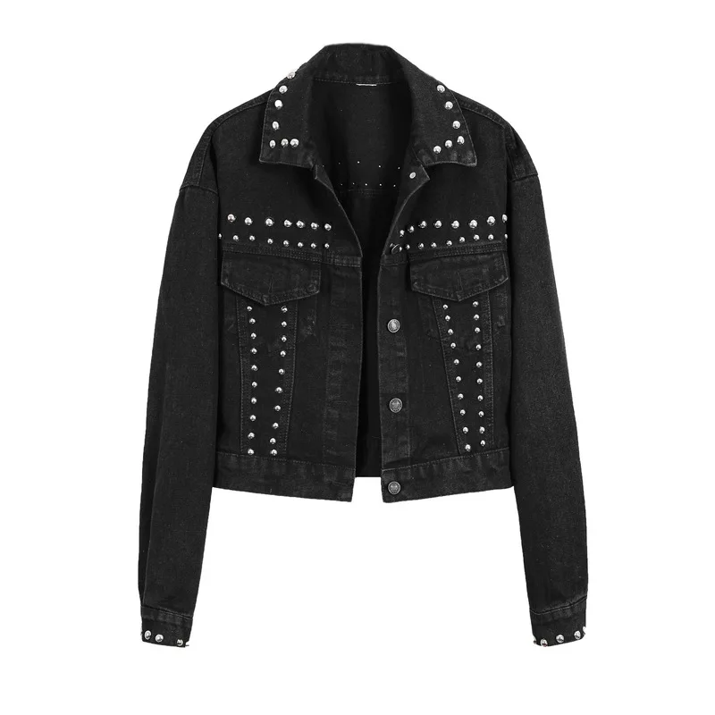 

Spring Jeans Coats and Jackets Women Denim Jacket Cropped Short Jean Coat Women Casual Rivet Black Fashion Slim Denim Jackets