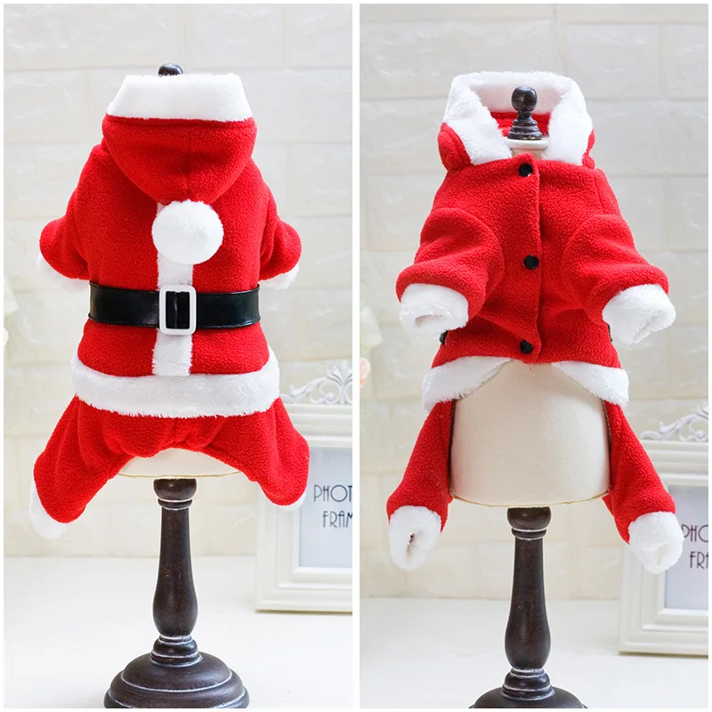 

Cute Christmas Pet Dog Jumpsuit Chihuahua Hooded Coat Classic Santa Clothes Winter Warm Fleece Dog Clothes For Small Medium Dogs