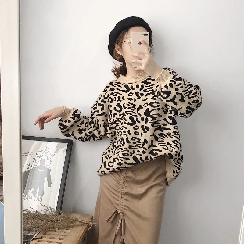 Korean version of the loose leopard pullover sweater women autumn 2018 | Женская одежда