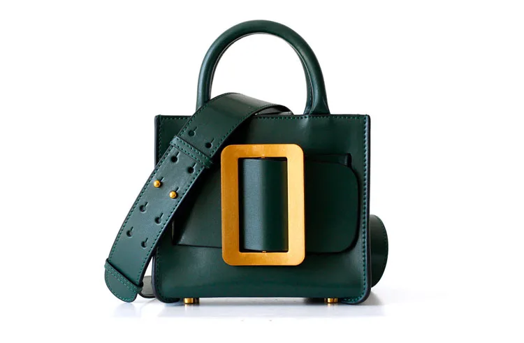Couro genuíno bolsa feminina grande fivela bolsa