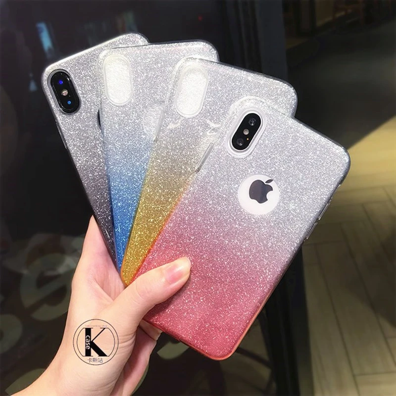 Блестящий Прозрачный мягкий чехол с градиентом для iphone 7 8 Plus XS MAX XR 10 X 5 блестящий