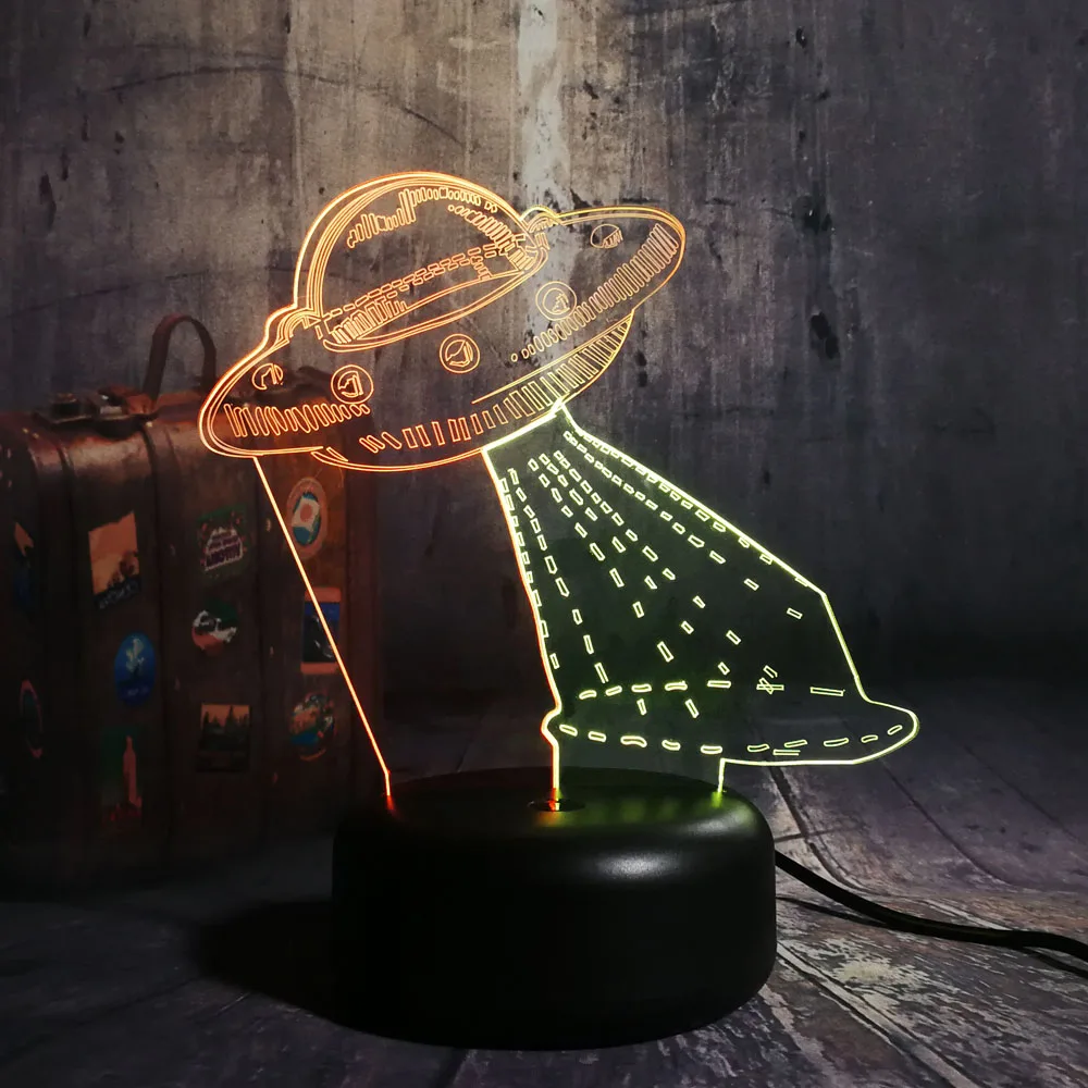 Мультяшный милый космический корабль НЛО Alien акриловый 3D LED RGB смешанный 7