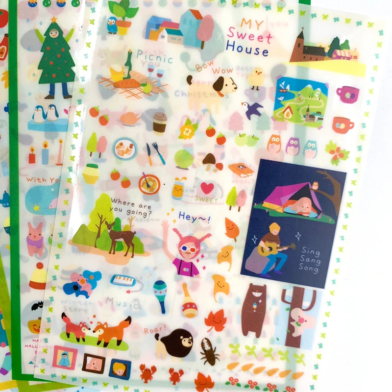 6 Sheets /Pack Cartoon Forest Life Christmas Adhensive Stickers Notebook Album DIY Decoration Stickers Stick Label
