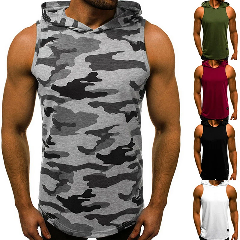 mens hooded sleeveless top