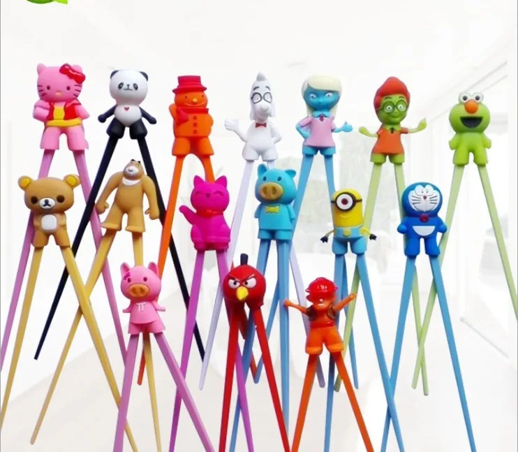 

Mixed Colors Cartoon Kids Chopsticks Children Study Exercise Chopsticks Silicone Chopsticks Head Eco-friendly 100 pais