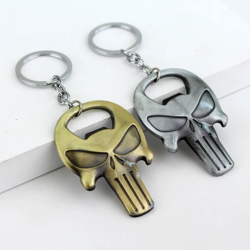 

The Punisher Keychain Silver Bronze Skull Logo Bottle Opener Keychain Fashion Cool Pendant Keyring For Men Women Key Holder