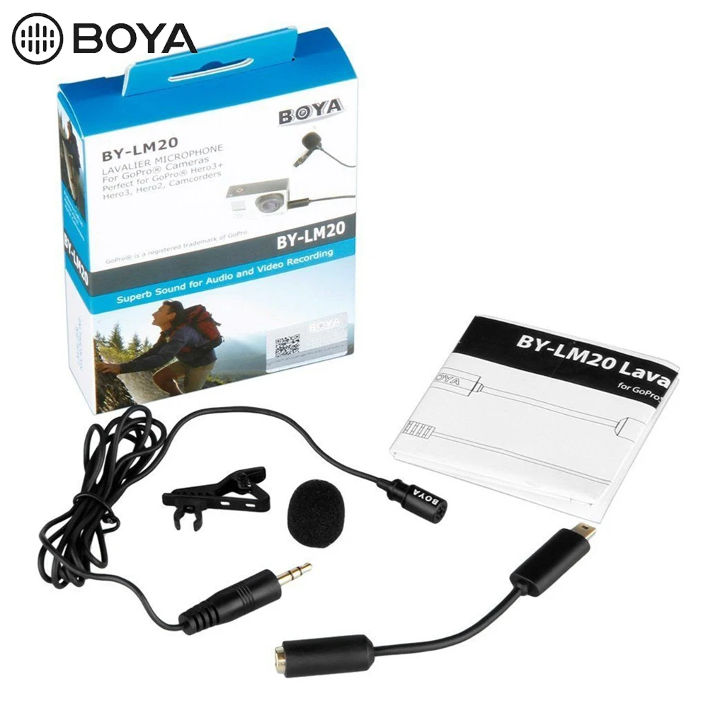 BOYA от LM20 спортивный внешний микрофон с зажимом 3 5 мм Mini USB для GoPro Hero 4 + 2