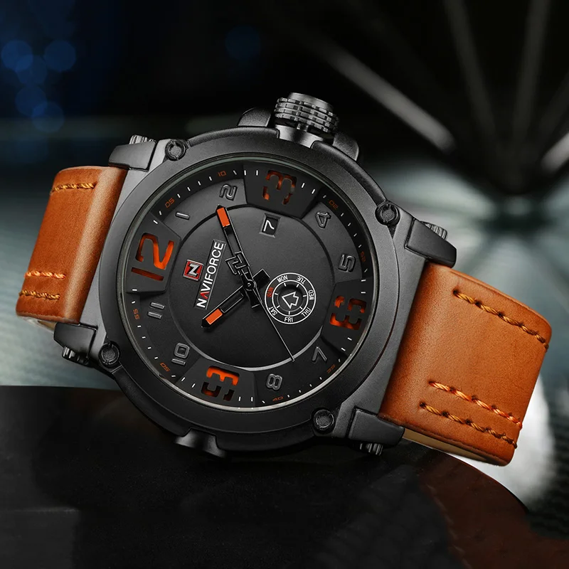 NAVIFORCE Relogio Masculino Militar кожаные часы мужские 2018 ударопрочные военные спортивные для
