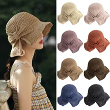 Женская соломенная шляпа от солнца с большим бантом, широкие свисающие поля, шляпы для пляжа, соломенные котелок, Панама, женская мода, женские тени