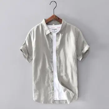 

Fashion Summer 2019 New Men's short sleeve linen shirts casual mens cotton shirts solid color mens clothing slim tops M-3XL