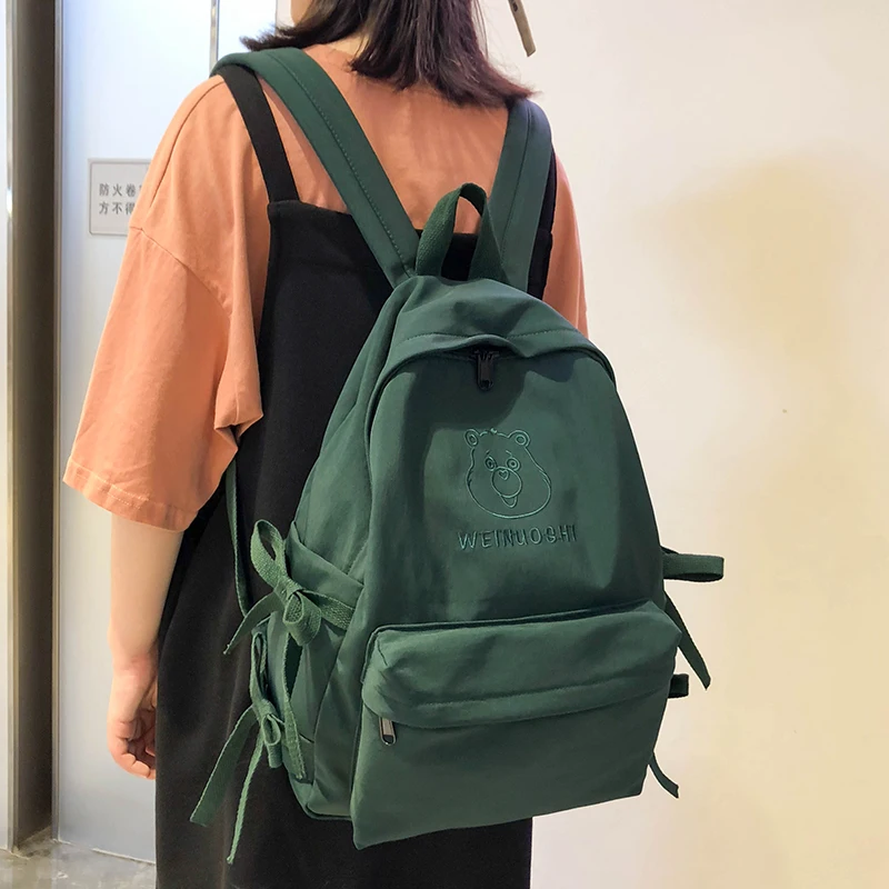 Female Embroidery Cute Backpack Bear Nylon Women School Bag For Girl Student Backpack Kawaii waterproof book Bag Fashion Teenage