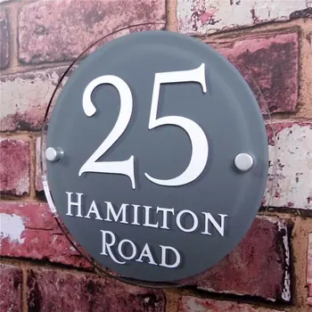 

200*200mm Customized Transparent Acrylic House Number Plaques Sign Plates House Signs with Vinyl Films Circle House Signs
