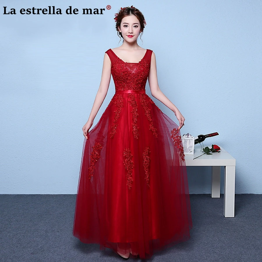 Robe demoiselle d'honneur2018 Сексуальная V шеи тюль груша видеть бордовый Румяна серебро нарядные платья Длинные Дешевые нарядное платье