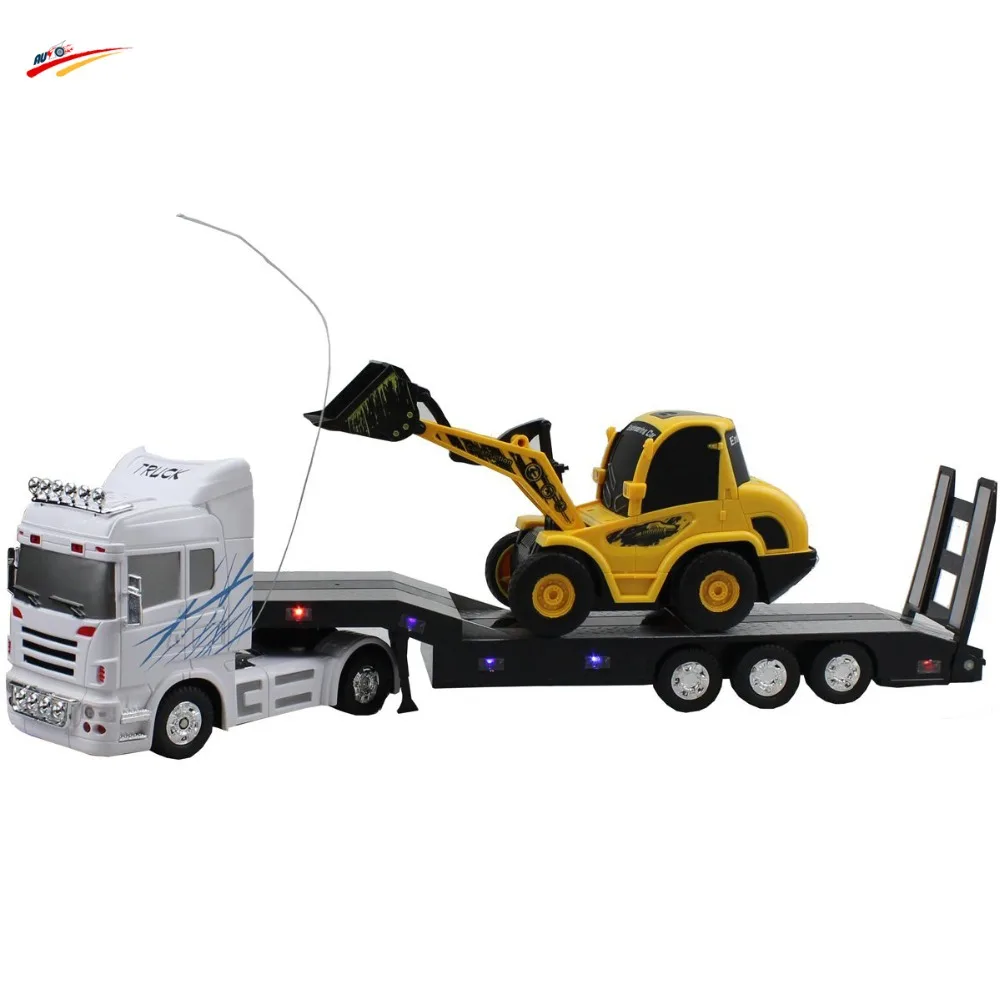 RC Car 6 Channel Long Hauler 10 Rubber Tires Vehicle Remote Control Platform Trailer White with