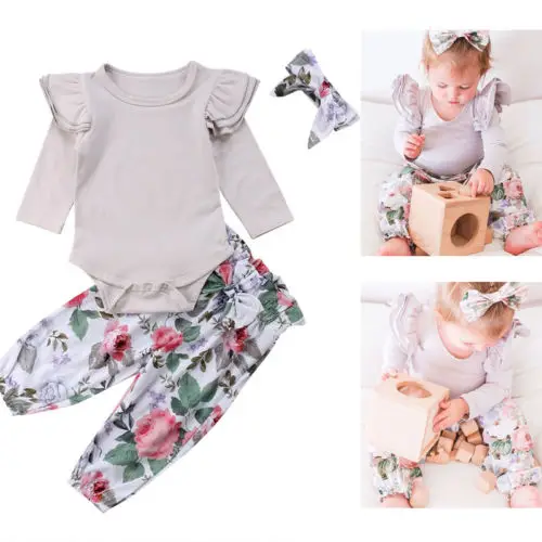 Комплект из 3 предметов для новорожденных девочек Хлопковое боди с длинными