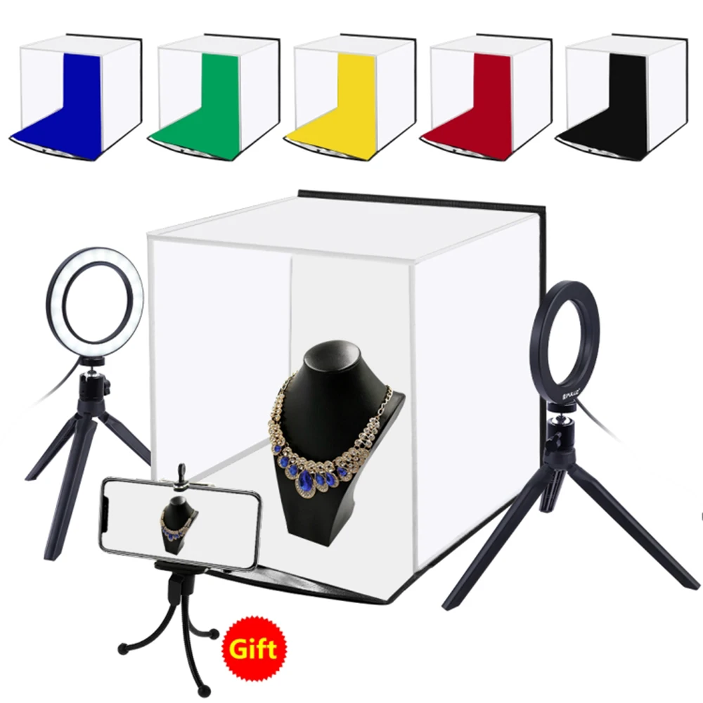

Portable Softbox Kits 3200K-6500K LED Panels Folding Photo Video Box Light Studio Lightbox with Background Tripod Phone Holder