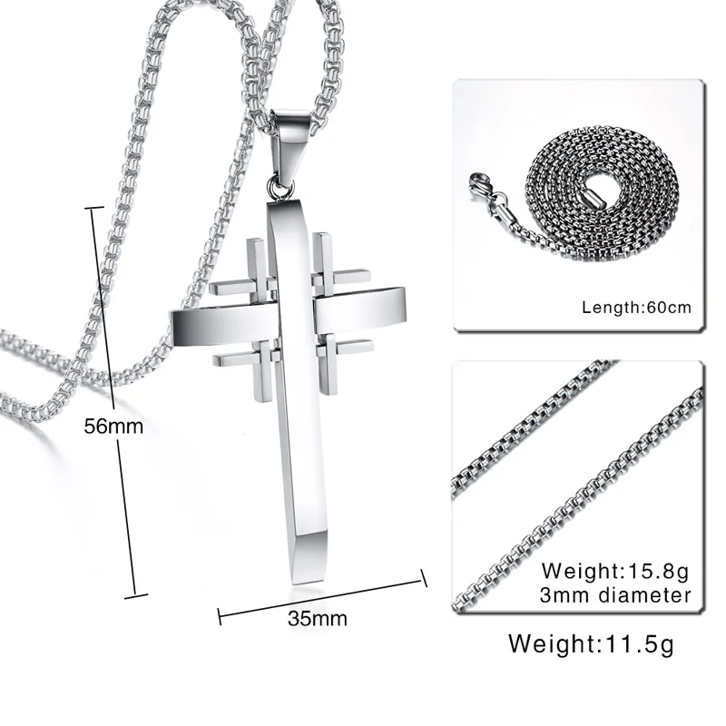 Для Мужчин's Иерусалимский крест Цепочки и ожерелья серебро Цвет Нержавеющая сталь Crusader Подвески Сеть 2" цепи коробки в стиле панк мужской аксессуары
