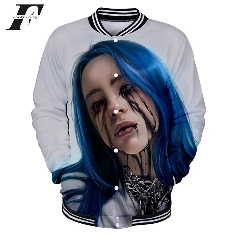 Billie эйлиш 3D Прохладный с длинным рукавом Harajuku бейсбол куртка женская одежда 2019 Лидер продаж Kpop печати плюс размеры