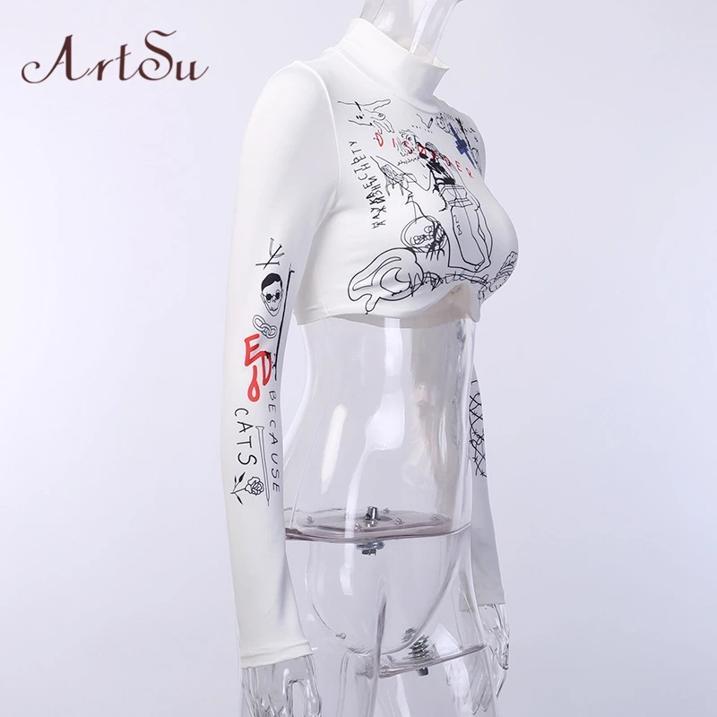 Арцу Харадзюку Футболка с принтом Водолазка с длинным рукавом укороченный топ белая футболка забавная футболка Femme женские рубашки повседневные ASTS21027