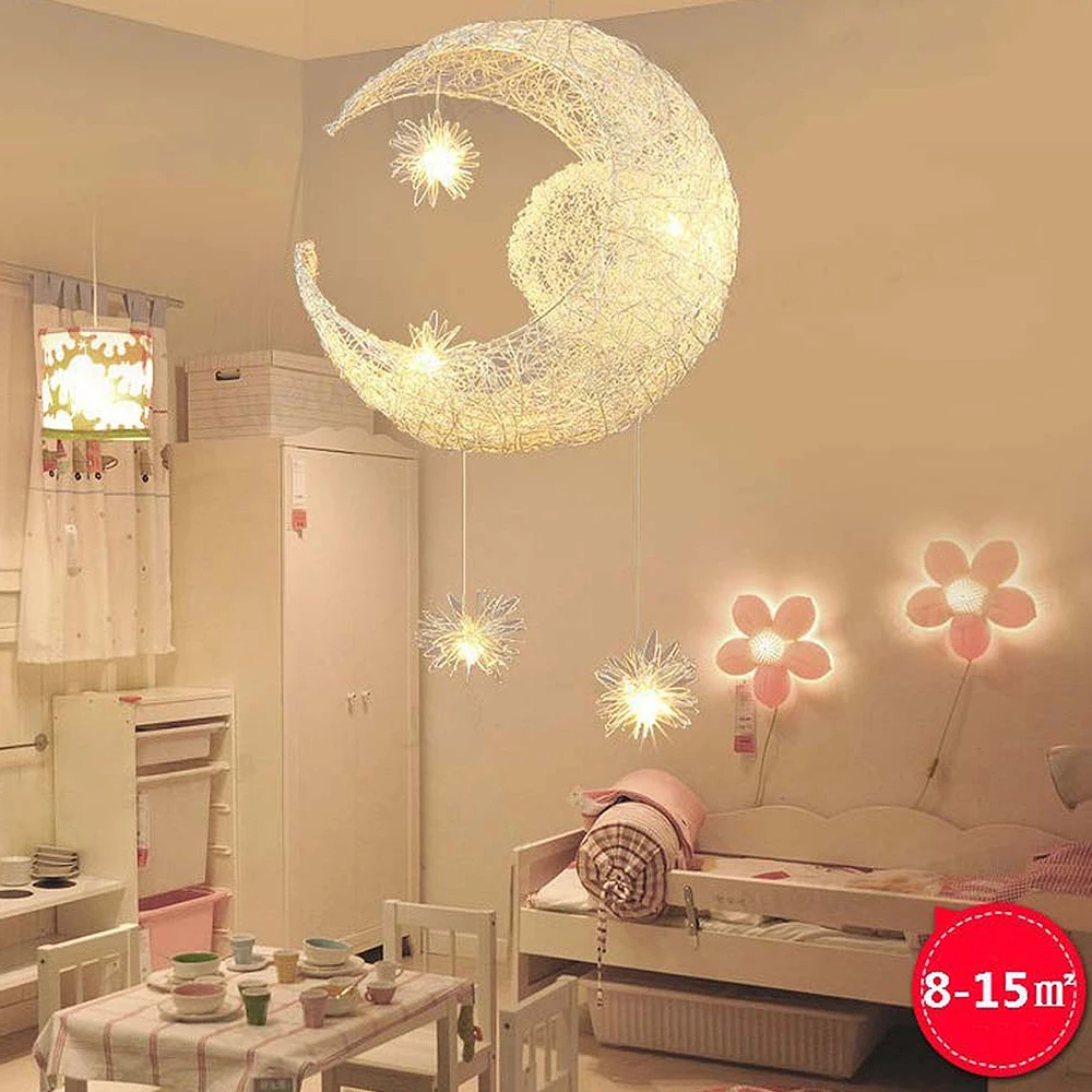 

Moon&ampStar Pendant Lights Kid&#39s Room Lighting Modern Child Bedroom Lamps Aluminum for Living Room Home Decoration