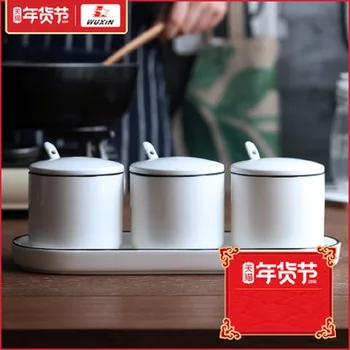 

3Pcs Spice Jar Seasoning Can Sugar Bowl With Lid Ceramic Seasoning Box Kitchen Tool Salt Storage Box Kitchen Condiment