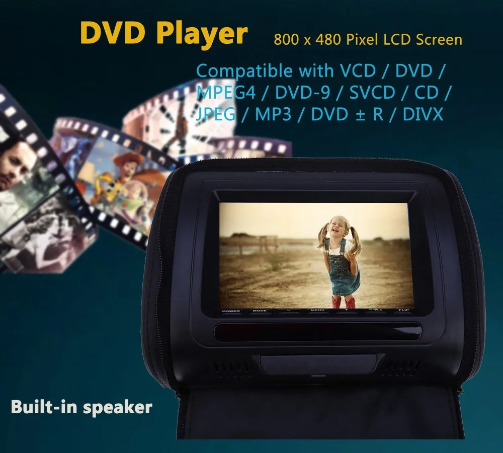 

Car Headrest DVD Player LCD Screen Car Pillow Player Backseat Monitor Support Game Play VCD / DVD / MPEG4 Remote Control