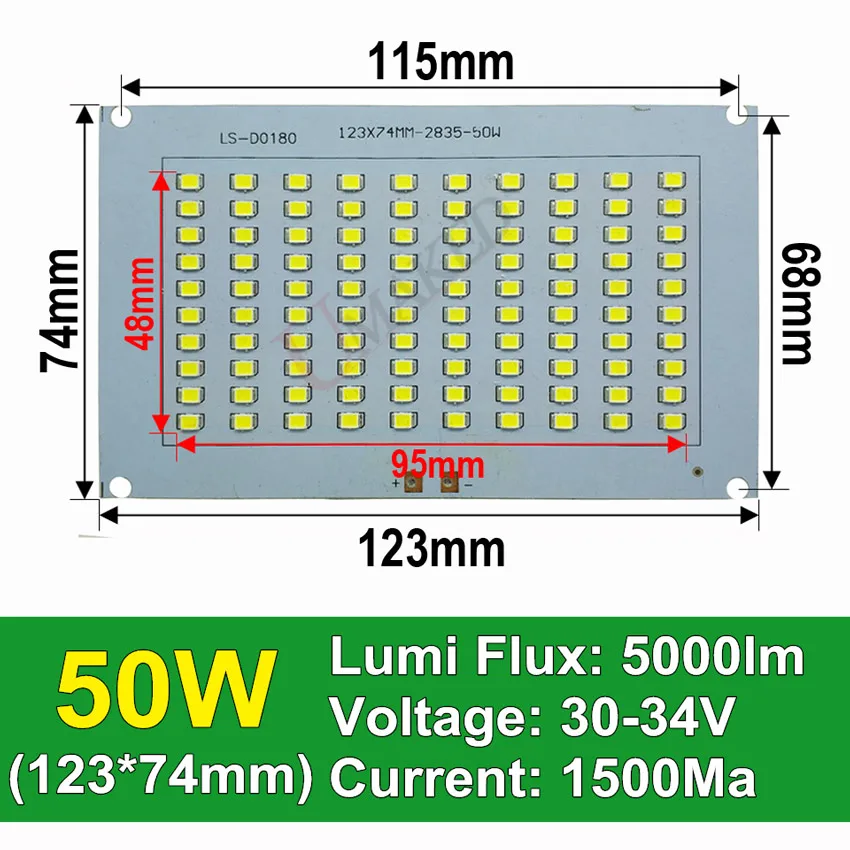 Полностью мощный светодиодный прожектор PCB 20 Вт 30 Вт 50 Вт 100 Вт 150 Вт SMD2835 светодиодный PCB плата, светодиодный источник освещения для Светодиодный прожектор - Испускаемый цвет: 50W 123x74mm