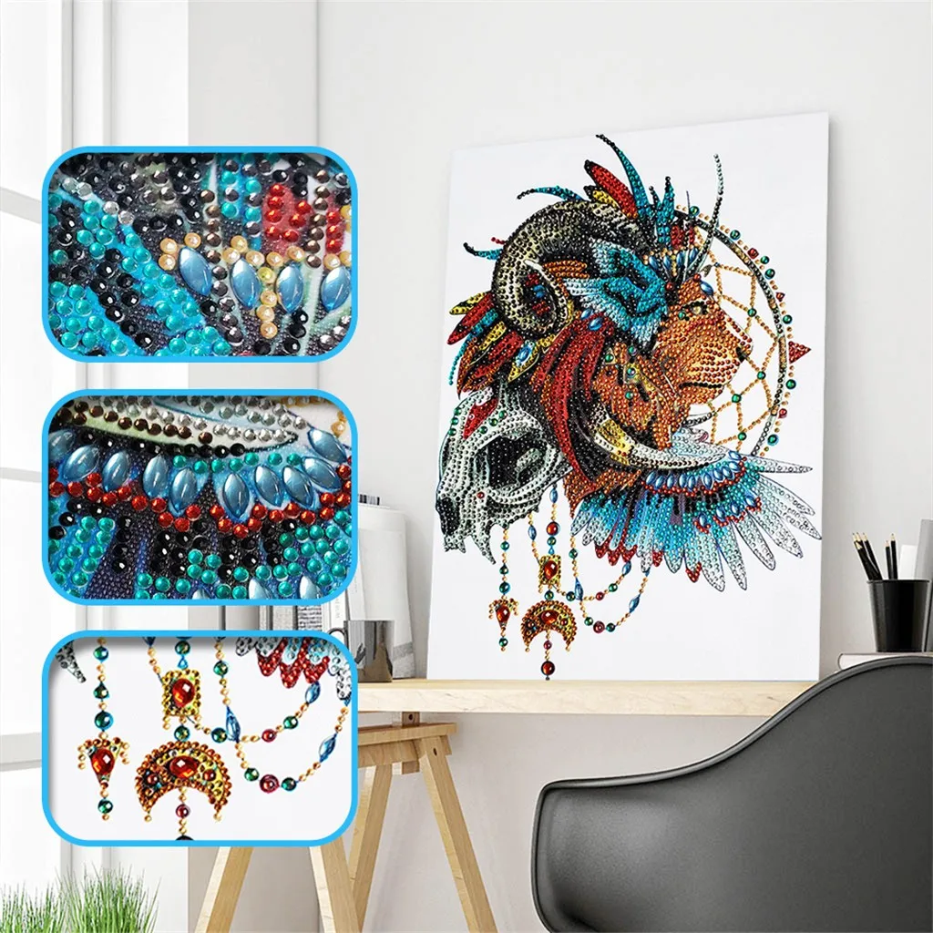 

DIY Full Diamond Cartoon Painting Special Diamond Shaped Lion animal Rhinestone Embroidery broderie diamant nouveaute 2019