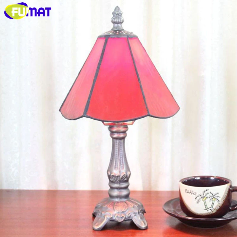 FUMAT Tiffany Stained Glass Desk Lamps Girls Gift Grape Rose Dragonfly Pearl Morning Glory Pattern Table Night Lights  9.