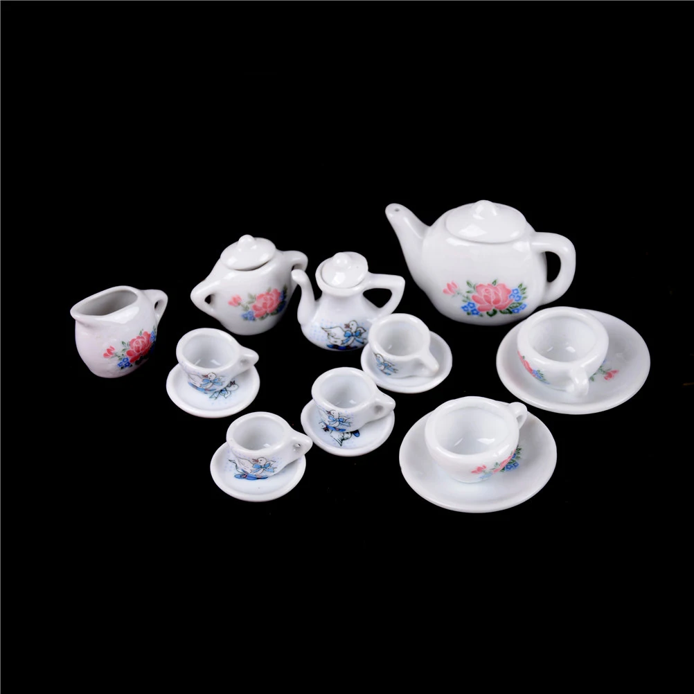 

2 Styles Tea Pot Set Print Dining Ware China Ceramic Tea Set Dolls House Miniatures Accessories Best Gifts' Choice 1:12 Scales