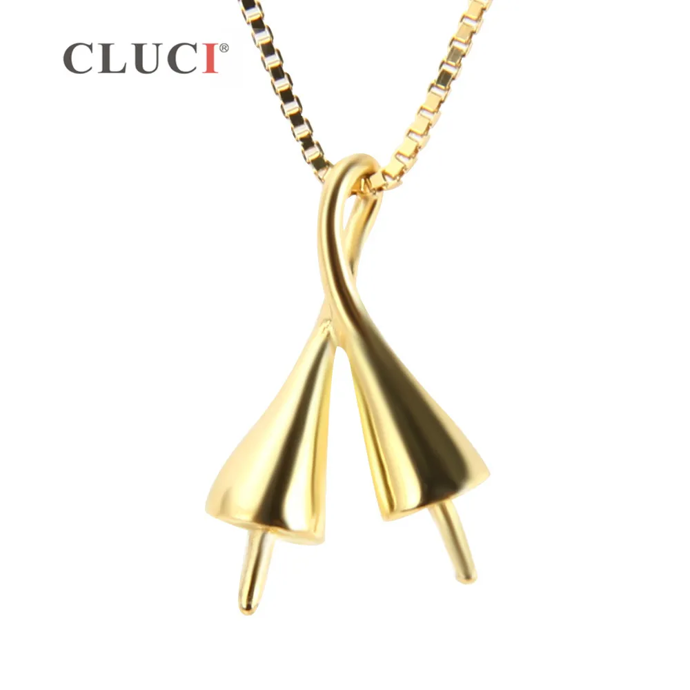 CLUCI 925 Sterling Silver Pendant Accessories With Twins Pearls Mounting Jewelry for Women SP136SB