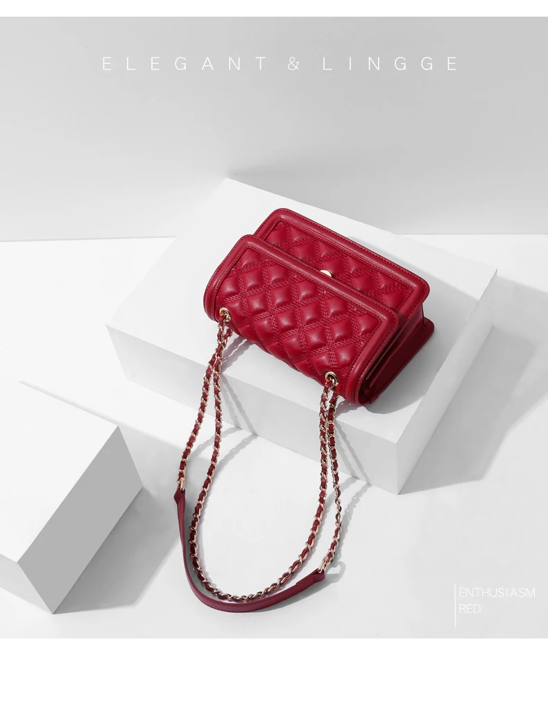 MOOD chic chain Стиль Высокая мода красная яловая сумка через плечо с кожаной отделкой